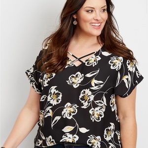 Maurice’s 1 (1/1X)  Floral Lattice Neck Blouse
